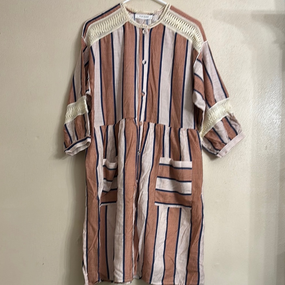 RAW EDGE Casual Striped Button-Up Dress with Pockets